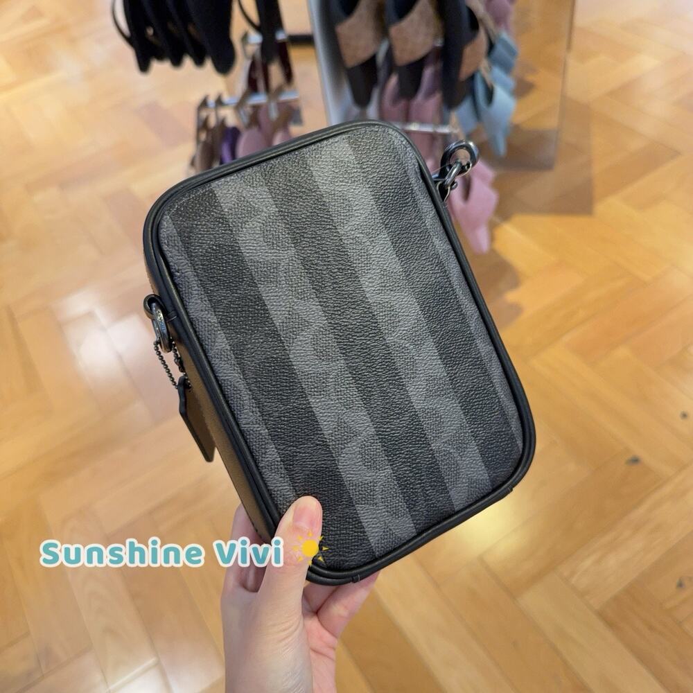 NWT Coach Stanton Crossbody Bag In Signature Canvas Stripes CEB29 Gunmetal/Black - Picture 7 of 11